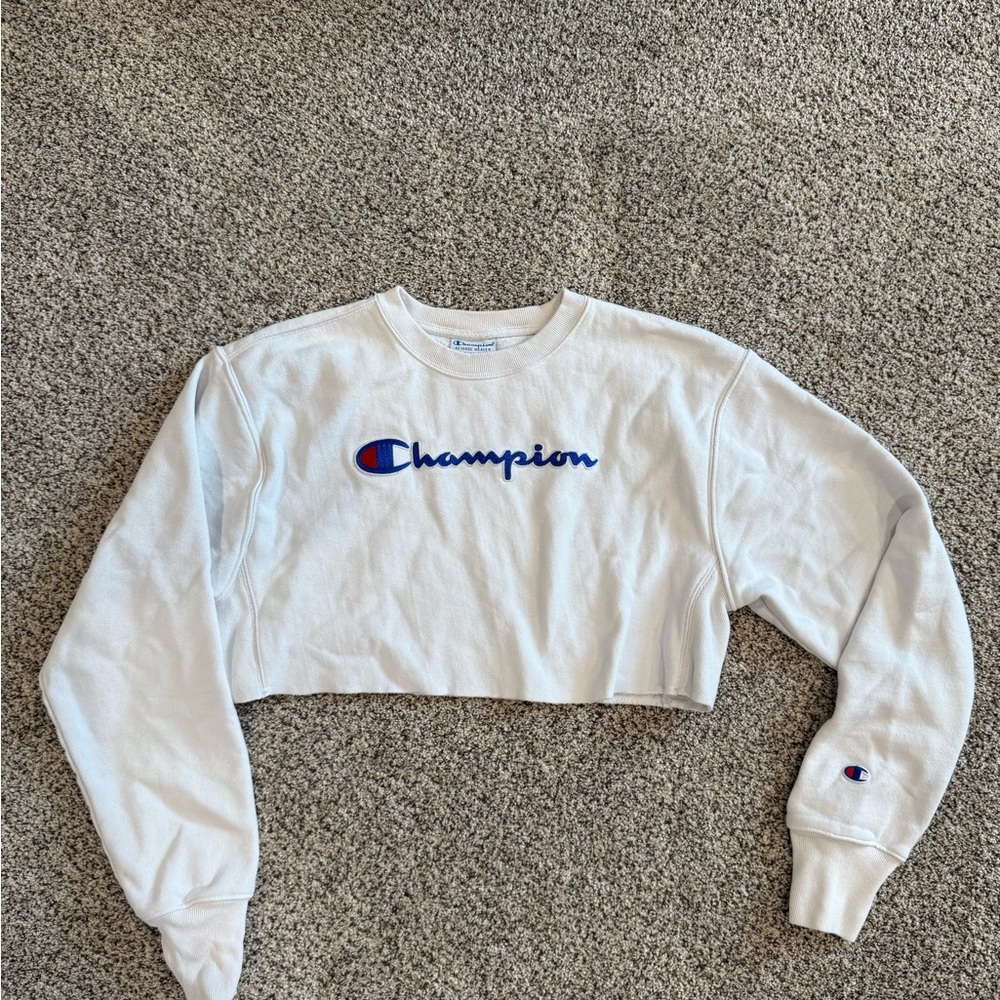 Champion White Cropped Sweatshirt